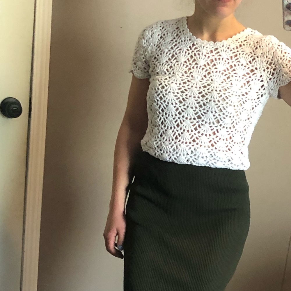 Michael Kors white crochet short sleeve top